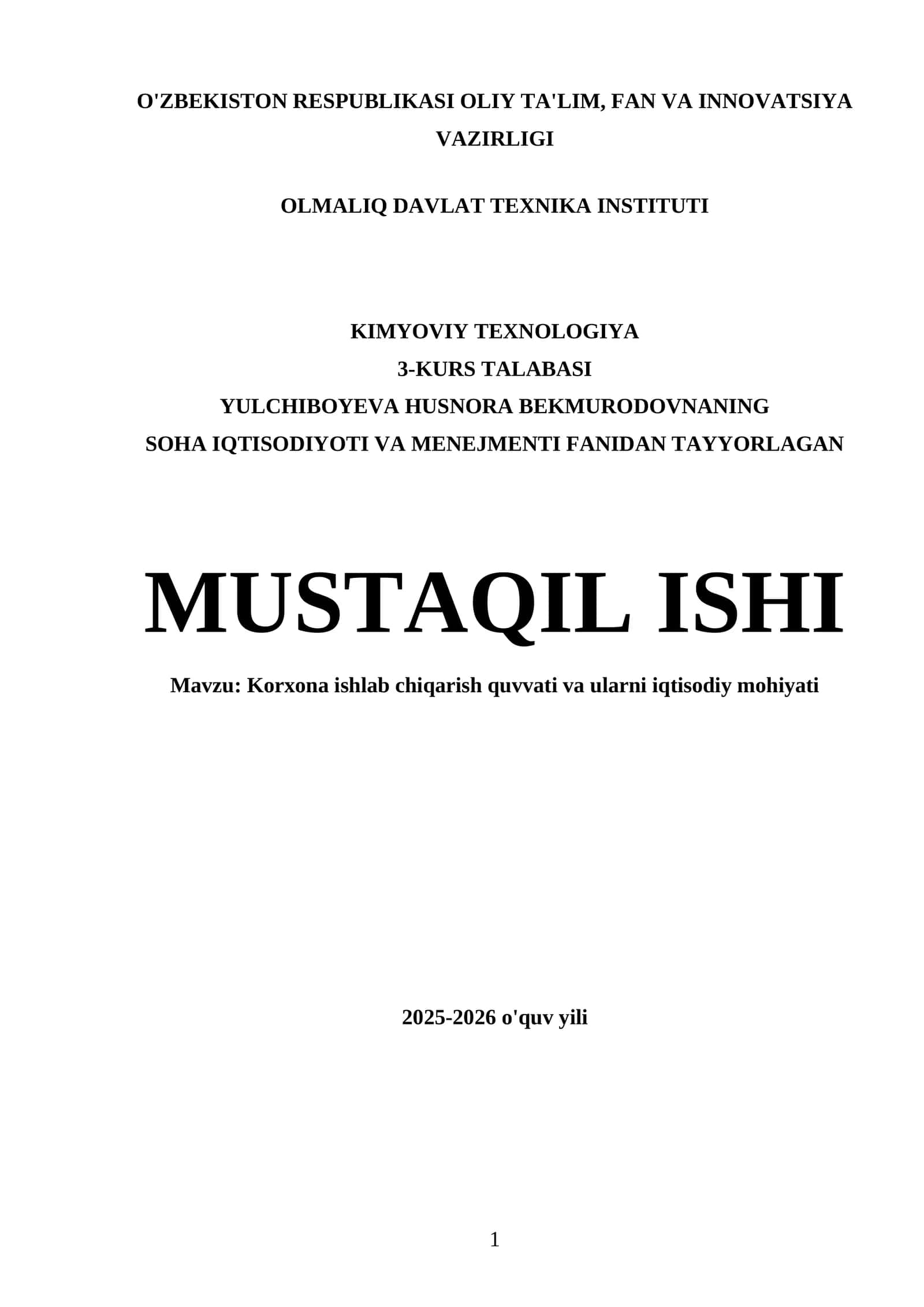 Korxona ishlab chiqarish quvvati va ularni iqtisodiy mohiyati