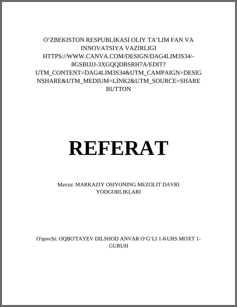 MARKAZIY OSIYONING MEZOLIT DAVRI YODGORLIKLARI