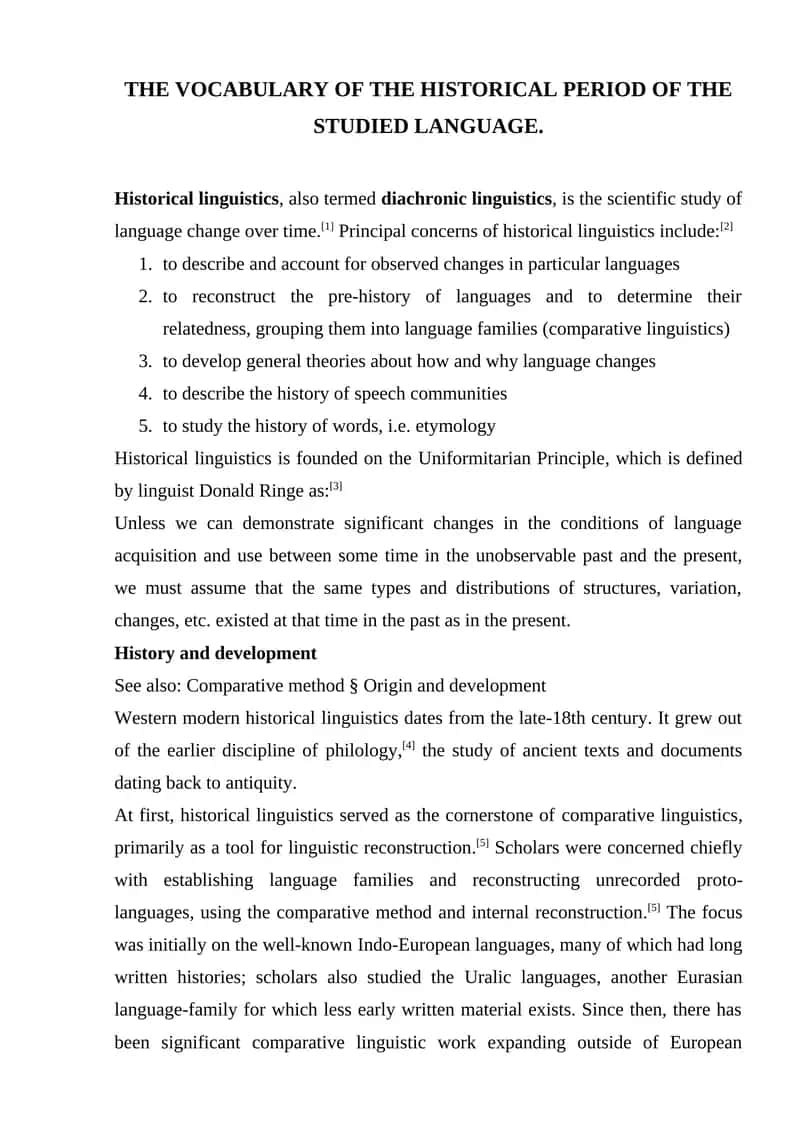 THE VOCABULARY OF THE HISTORICAL PERIOD OF THE STUDIED LANGUAGE