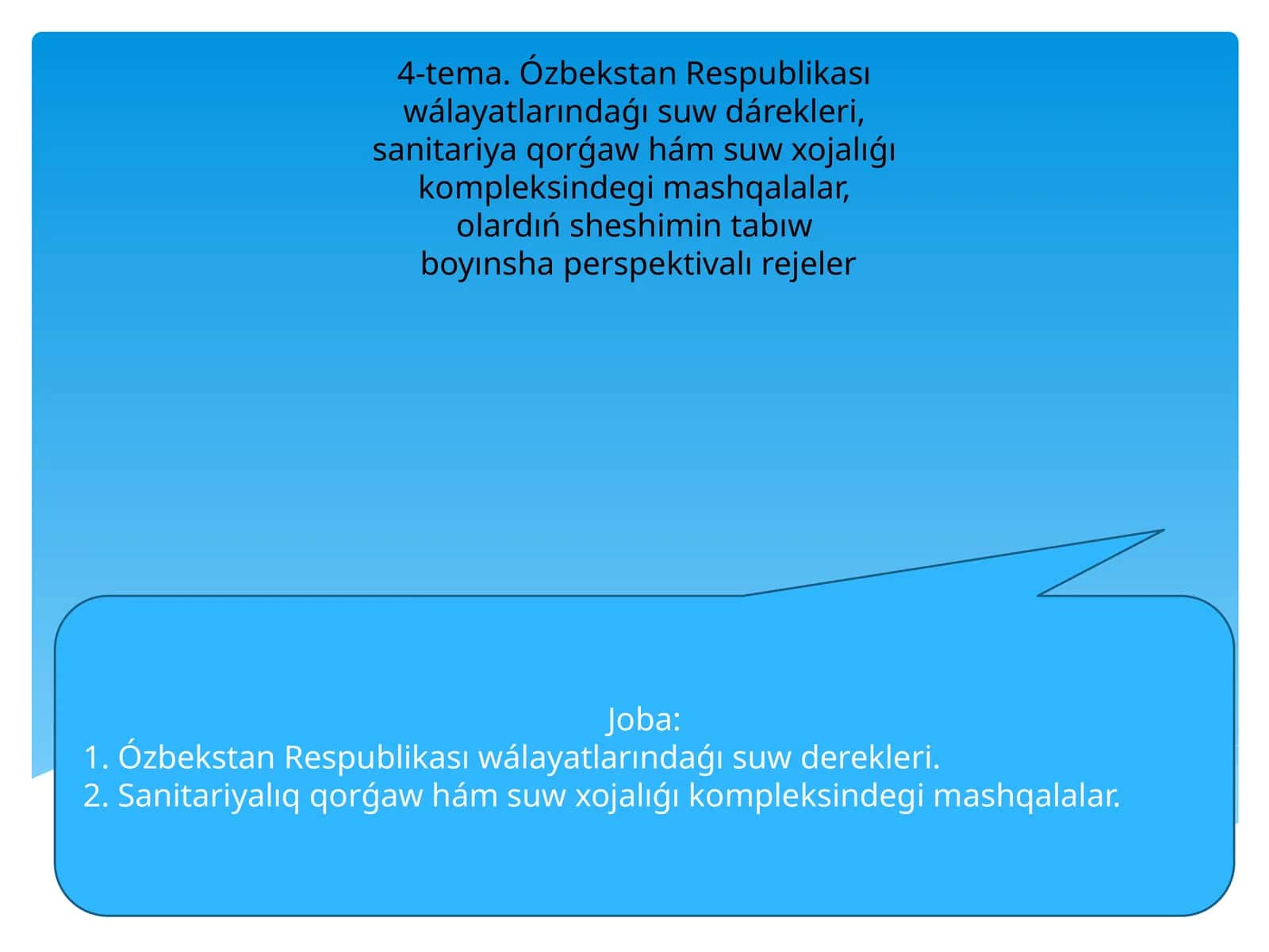 Sanitariyalıq qorǵaw hám suw xojalıǵı kompleksindegi mashqalalar