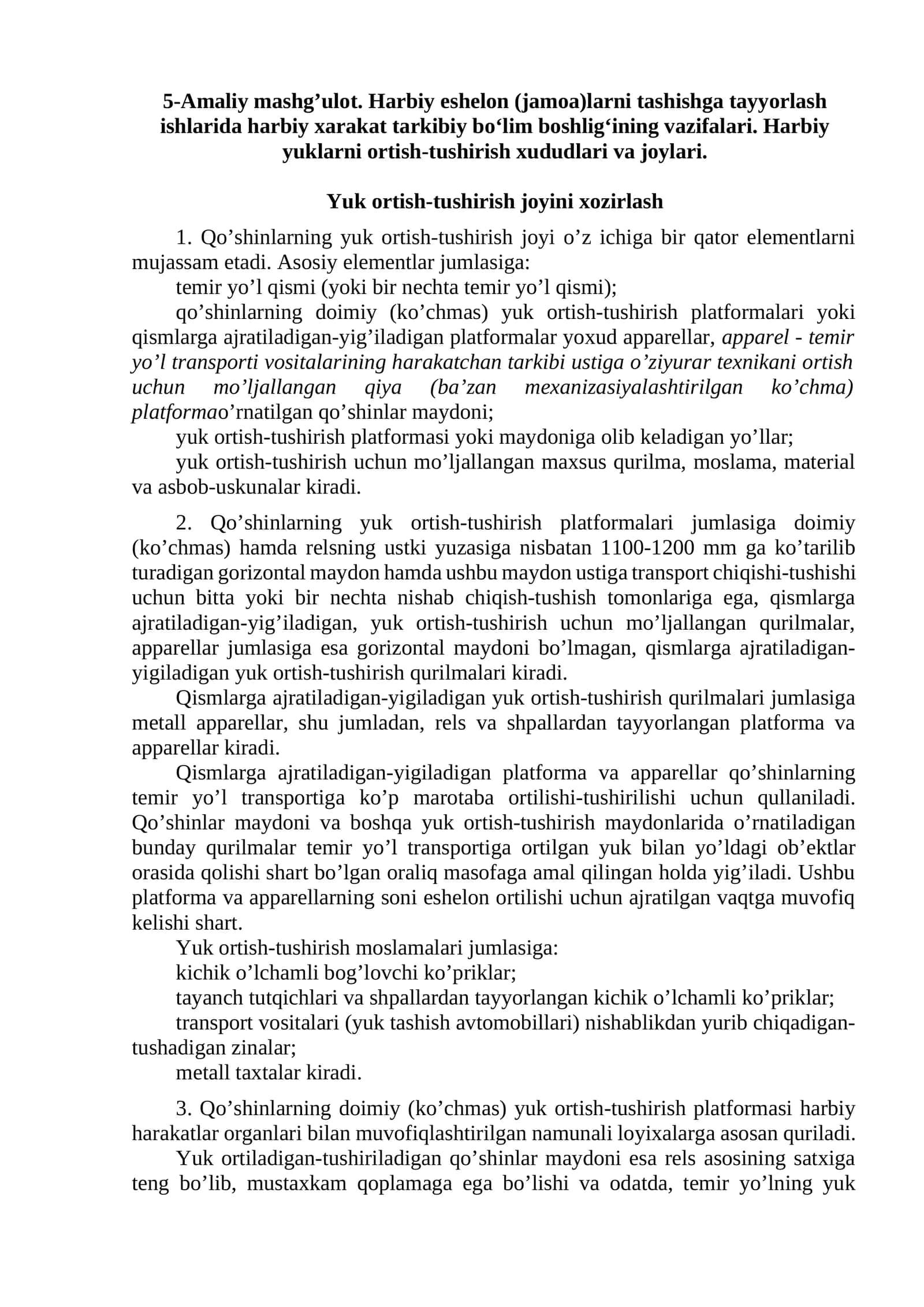 Harbiy eshelon (jamoa)larni tashishga tayyorlash