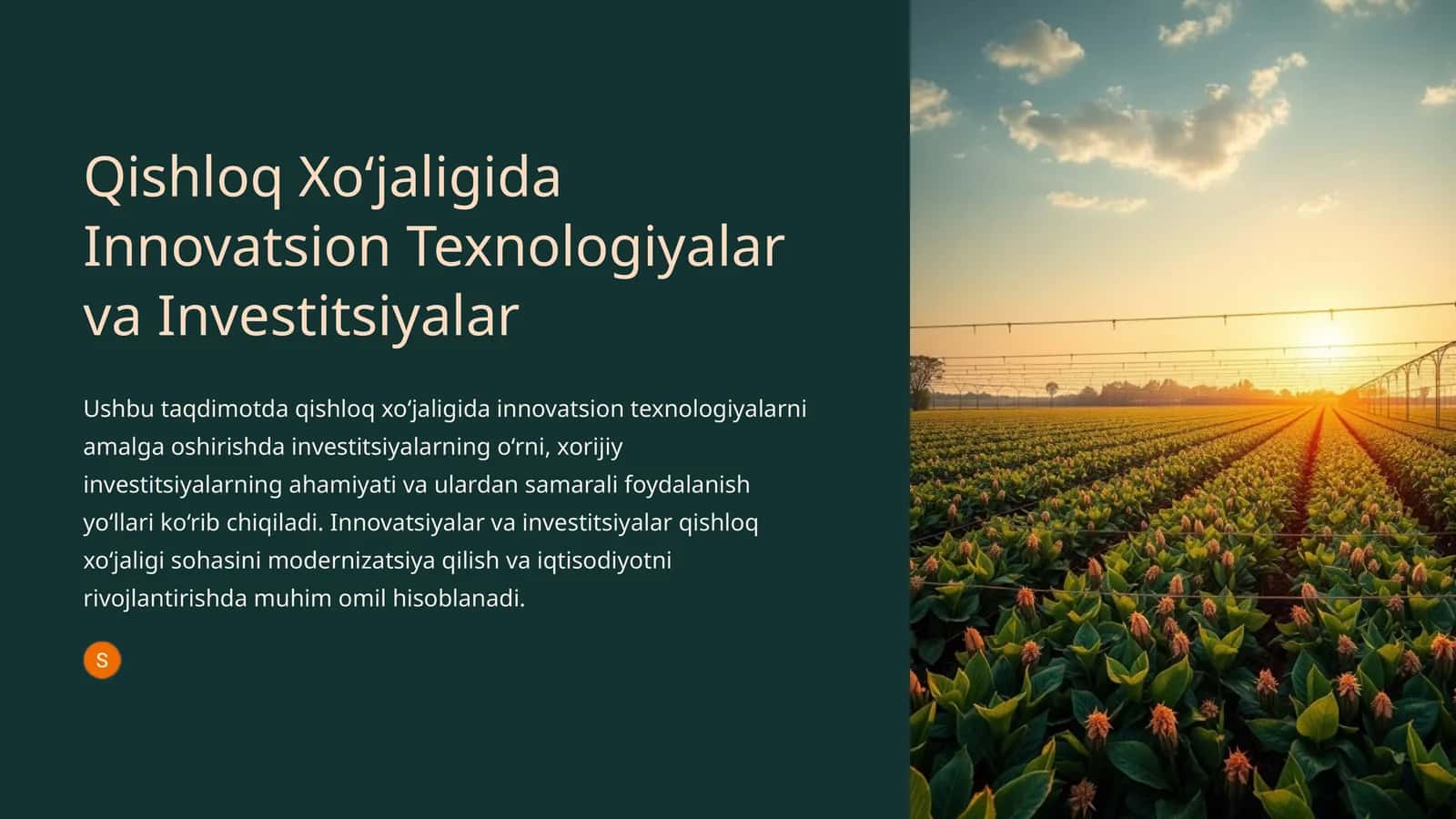 Qishloq Xo‘jaligida Innovatsion Texnologiyalar va Investitsiyalar