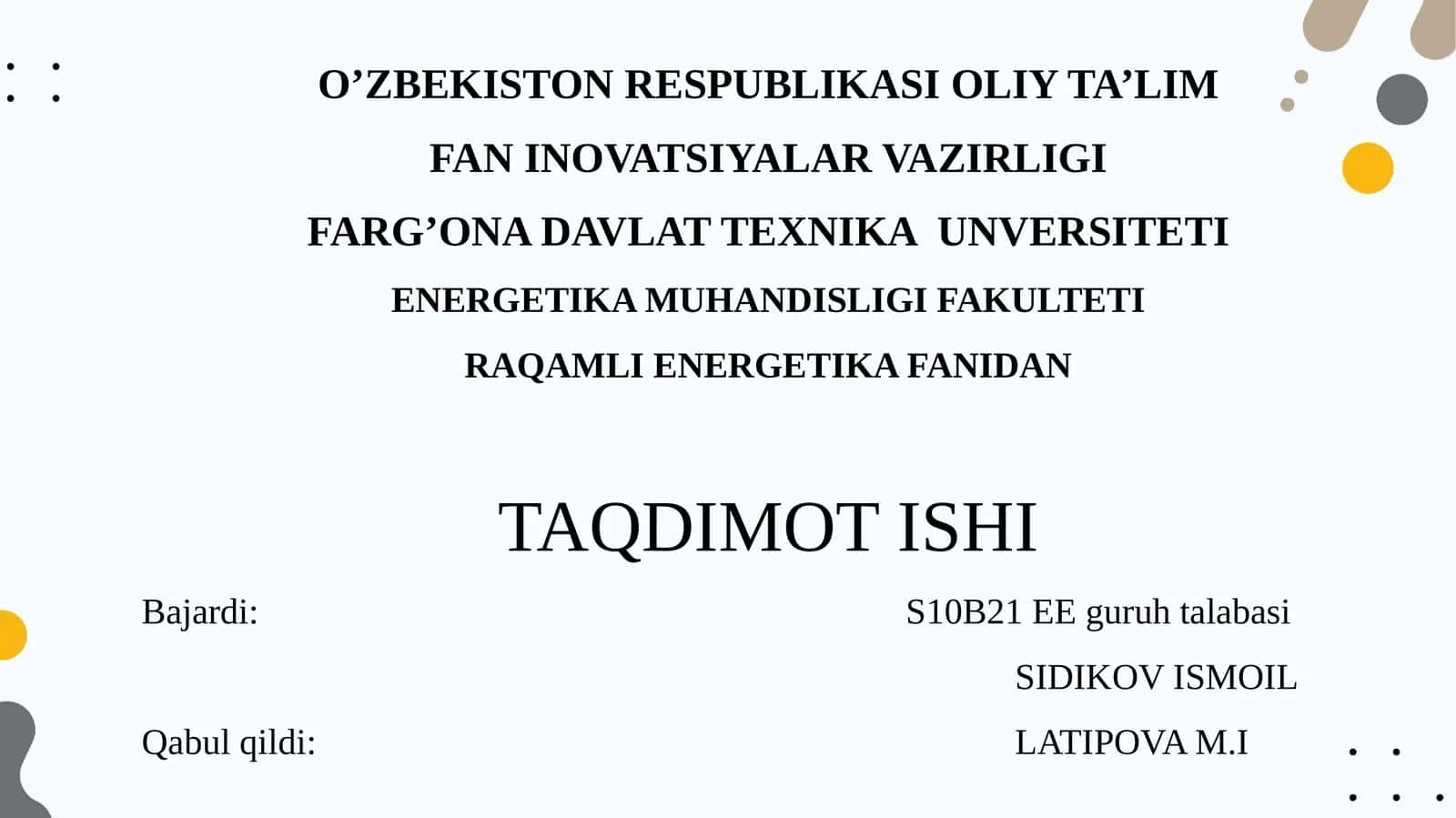 Energetikada yuqori darajali dasturlar tayyorlash strukturalari