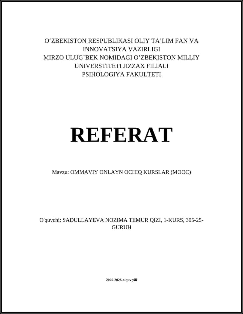 OMMAVIY ONLAYN OCHIQ KURSLAR (MOOC)
