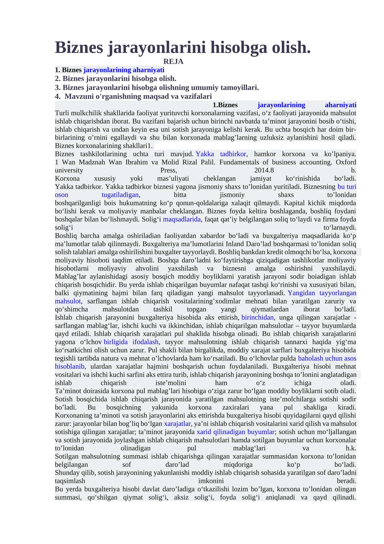 Biznes jarayonlarini hisobga olish