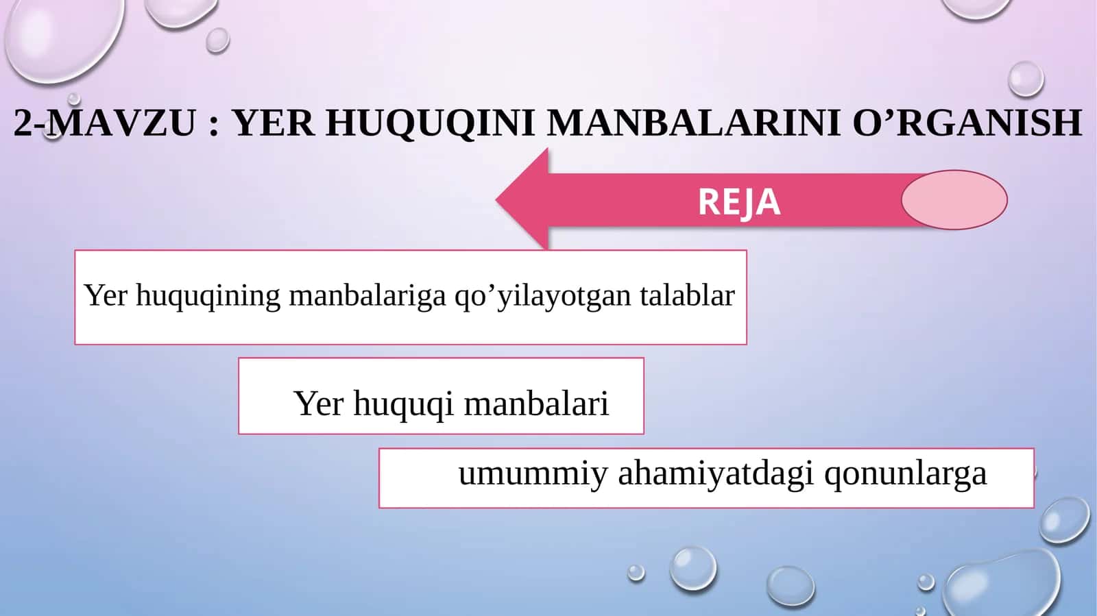 2-mavzu:Yer huquqiNiMANBALARINIO’RGANISH