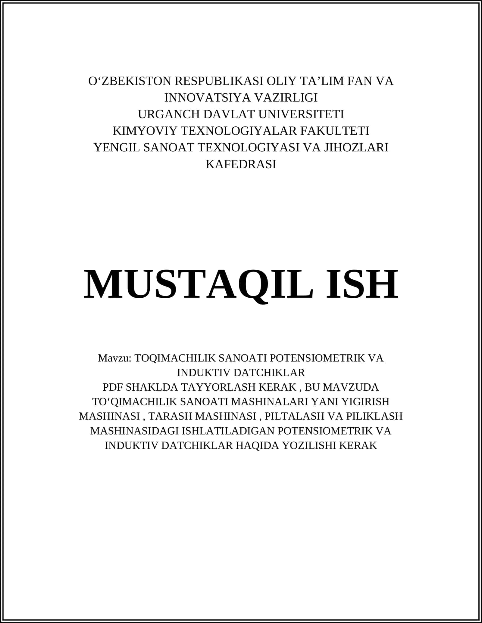 TOQIMACHILIK SANOATI POTENSIOMETRIK VA INDUKTIV DATCHIKLAR