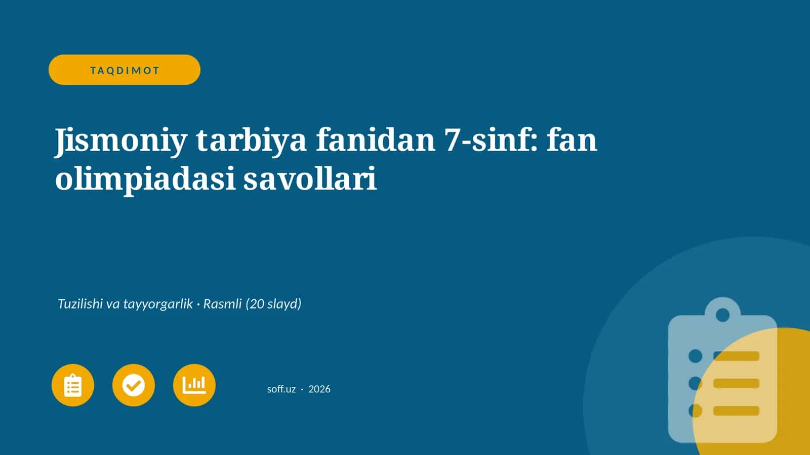 Jismoniy tarbiya fanidan 7-sinf: fan olimpiadasi savollari