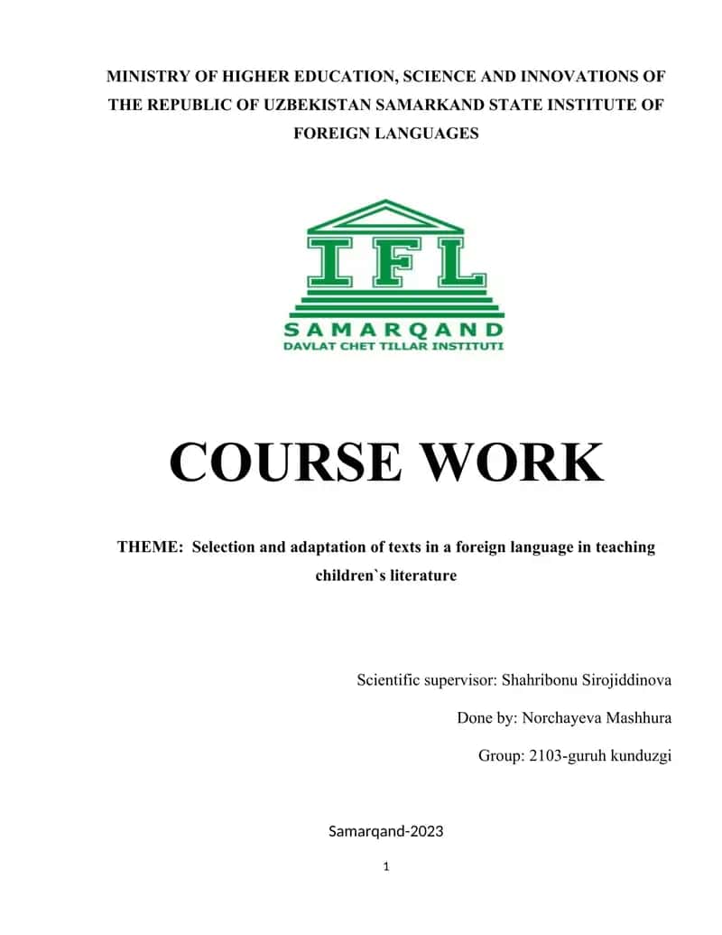 Selection and adaptation of texts in a foreign language in teaching children's literature