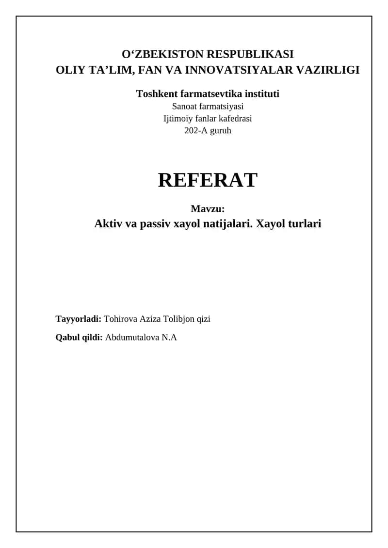 Xayol turlari va ta'riflari