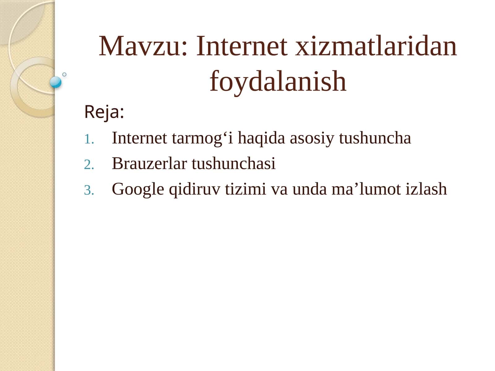 Internet xizmatlaridan foydalanish