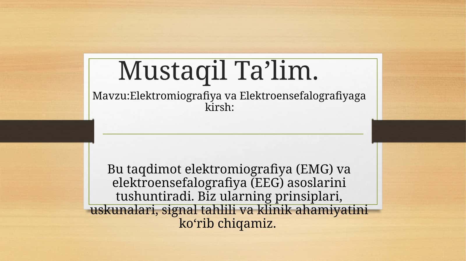 Elektromiografiya va Elektroensefalografiyaga kirish
