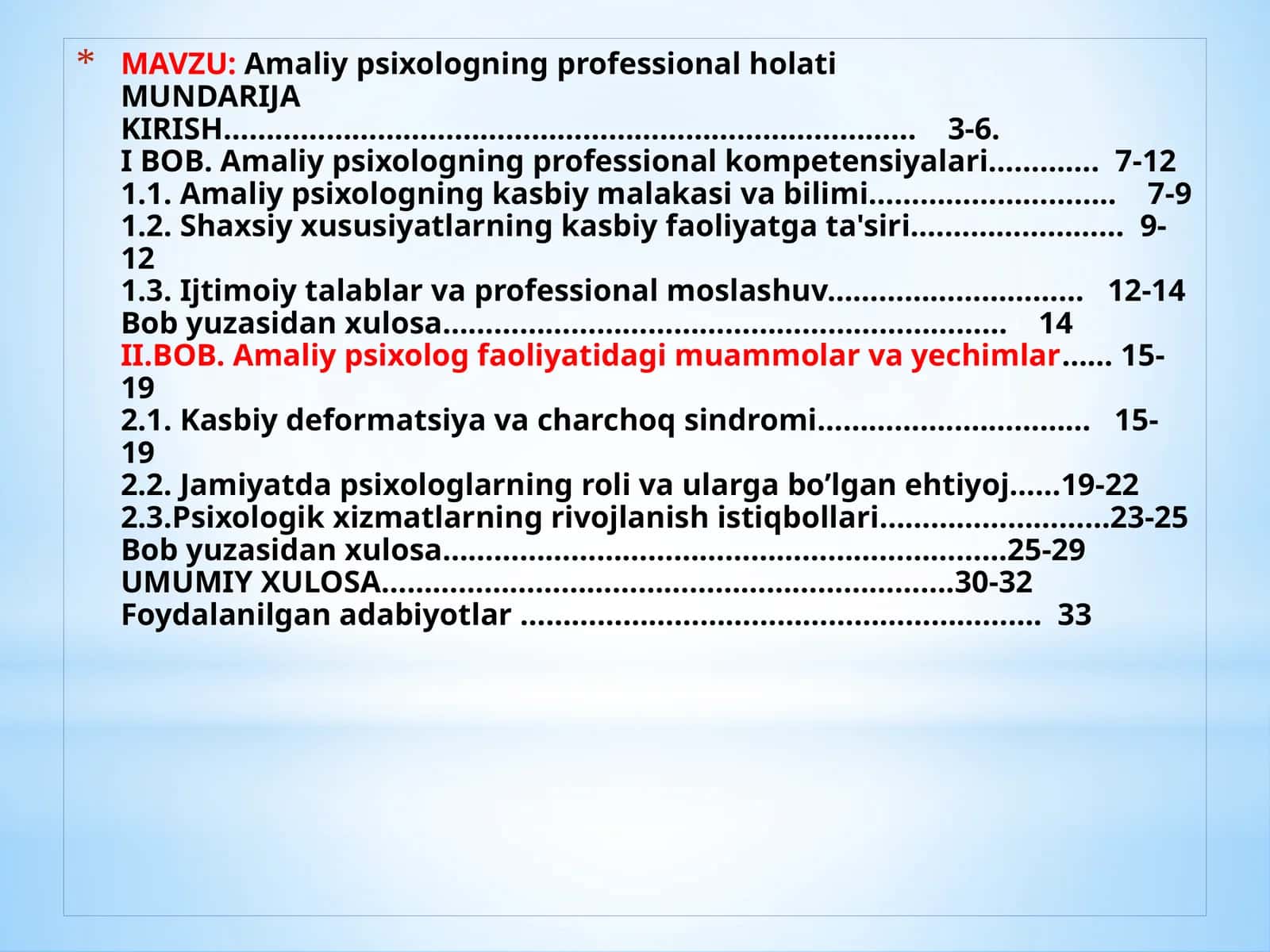 Amaliy psiologning professional holati