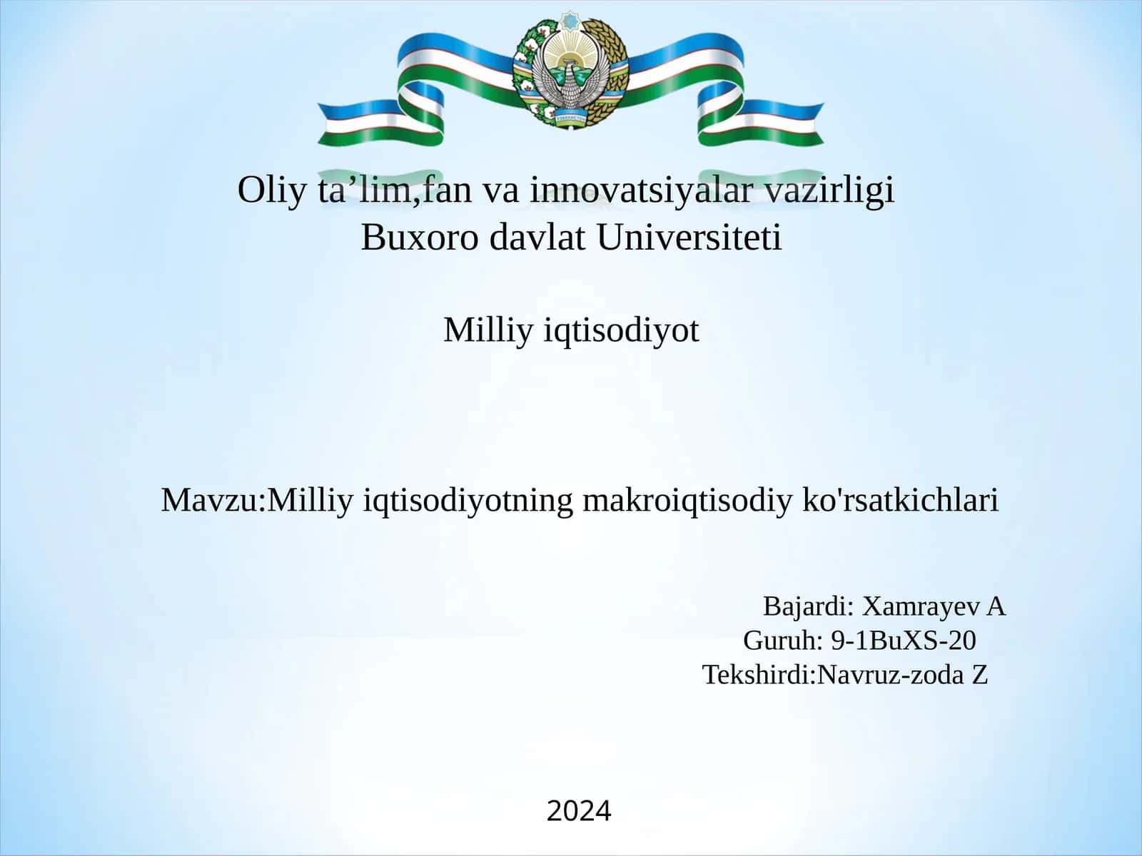 Milliy iqtisodiyotning makroiqtisodiy ko'rsatkichlari