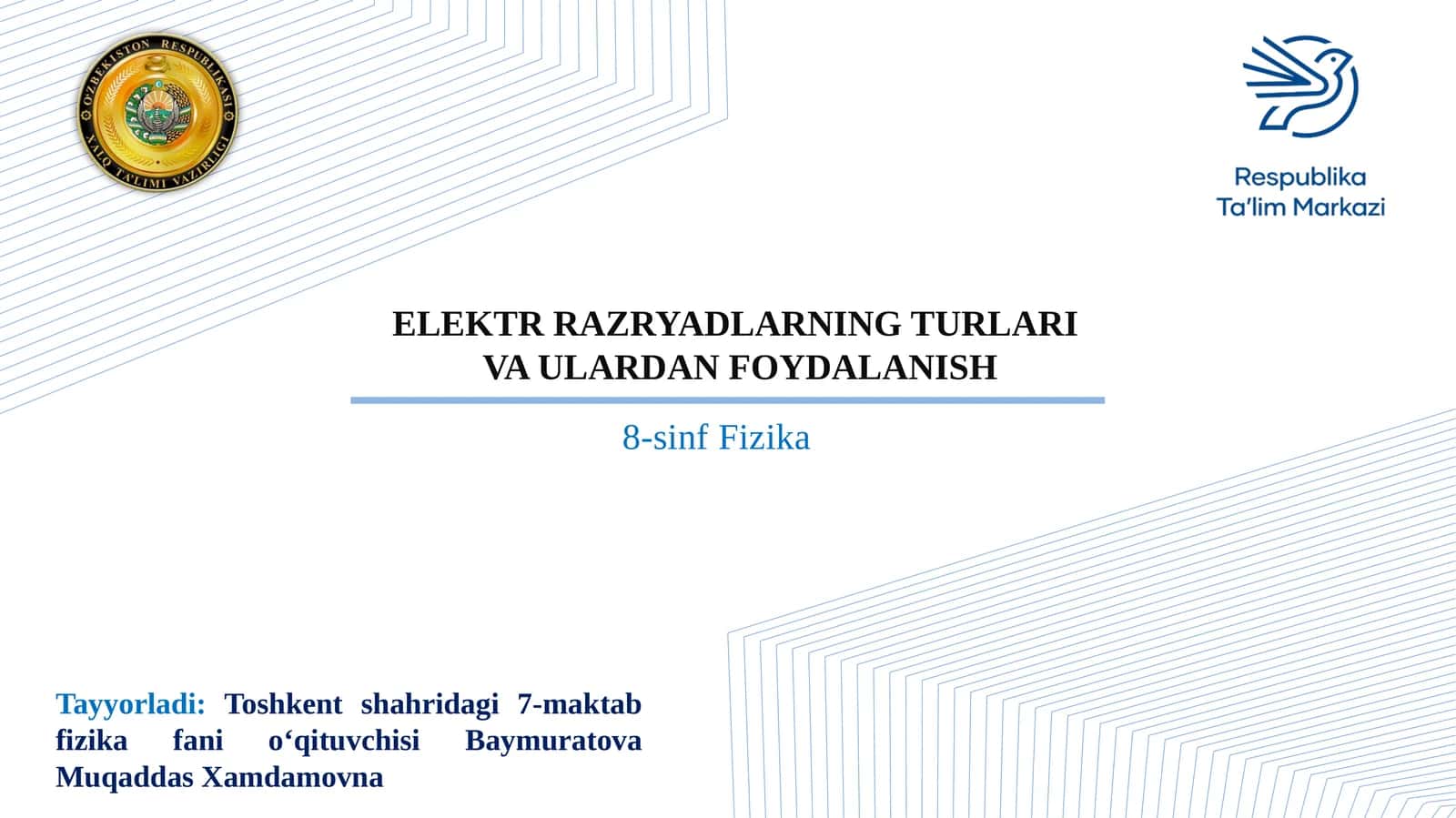 ELEKTR RAZRYADLARNING TURLARI VA ULARDAN FOYDALANISH