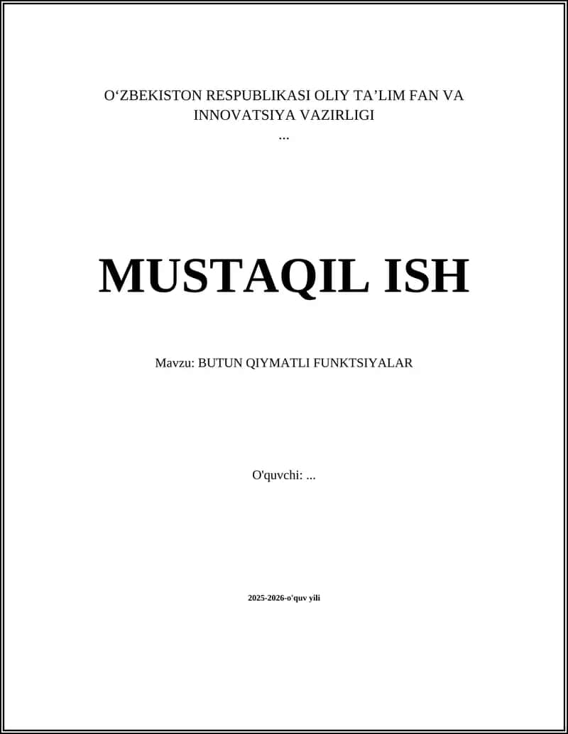 BUTUN QIYMATLI FUNKTSIYALAR