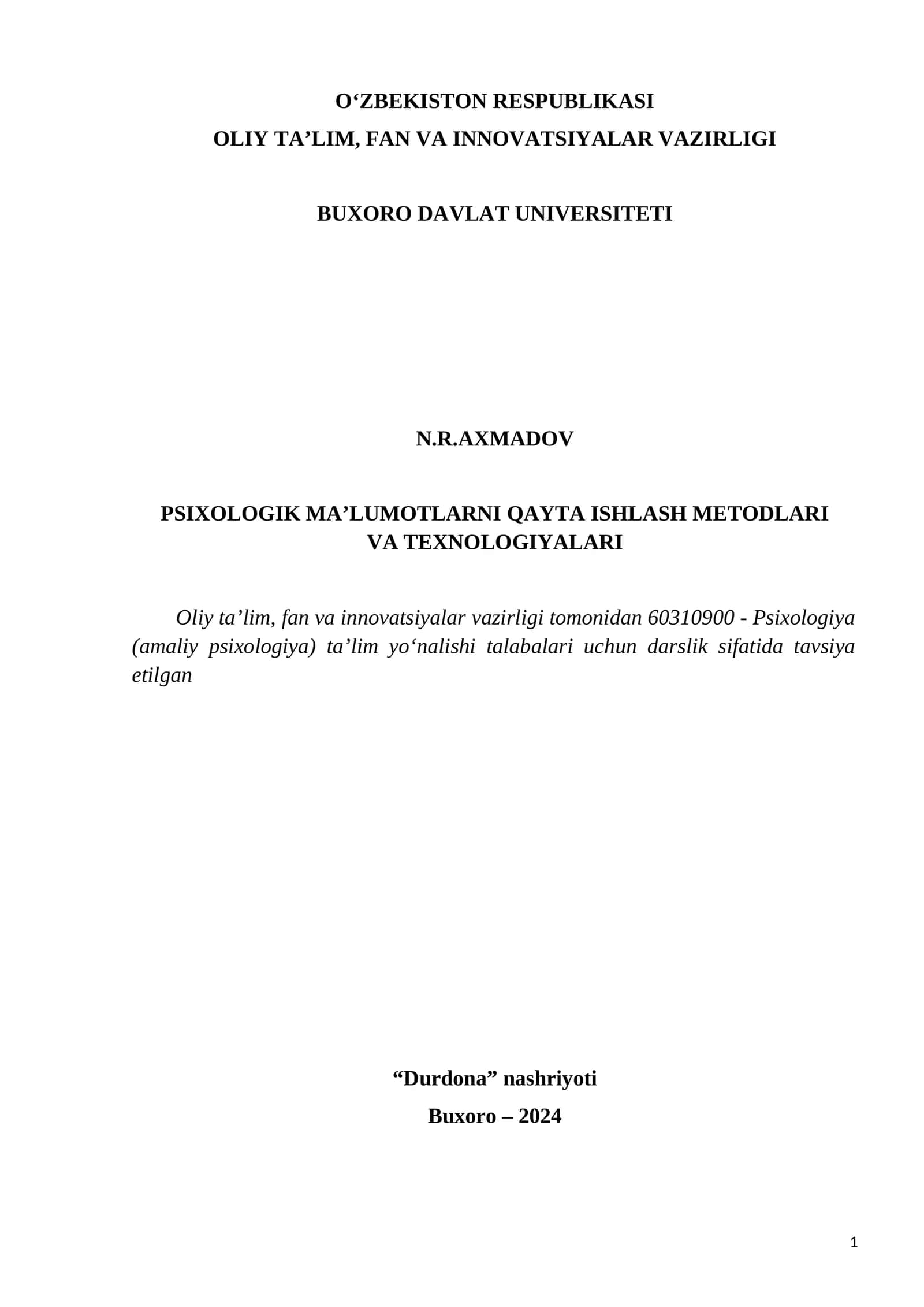 Psixologik Ma'lumotlarni Qayta Ishlash Metodlari va Texnologiyalari