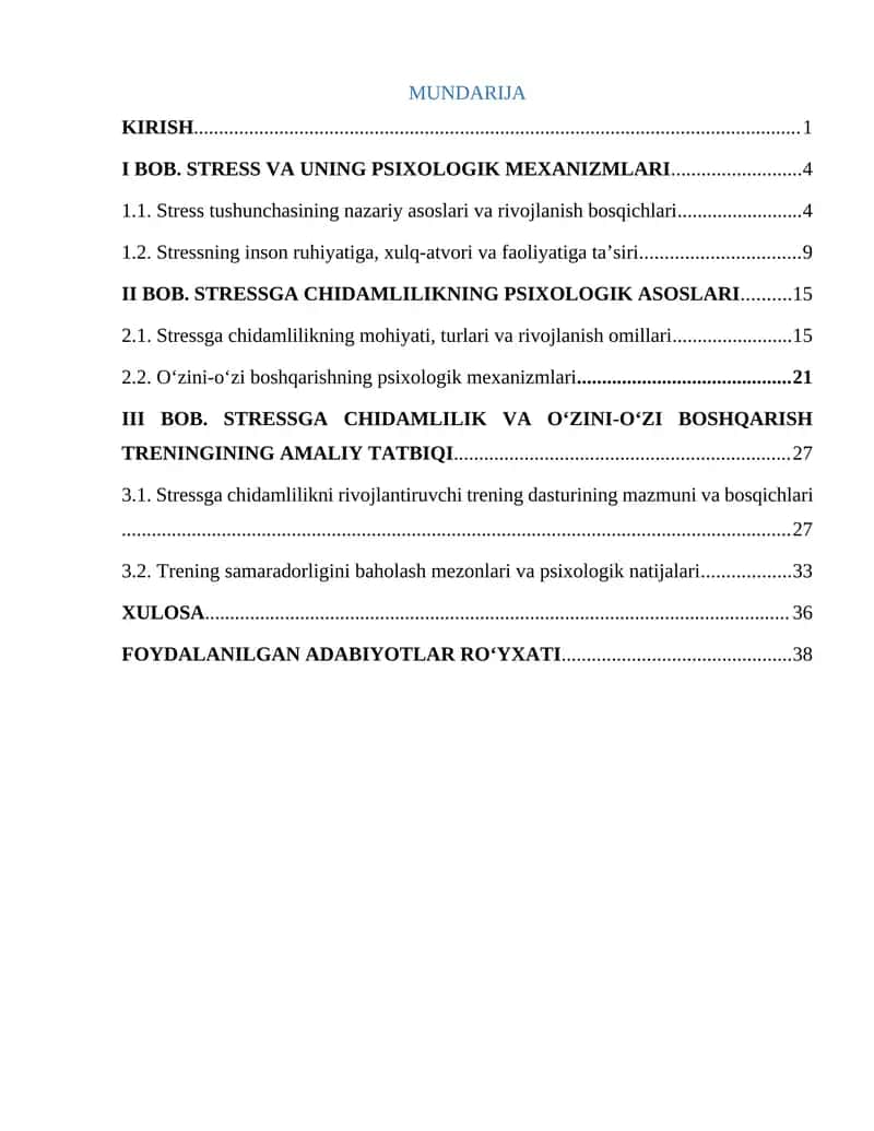 Stressga chidamlilik va oʻzini-oʻzi boshqarish treningi
