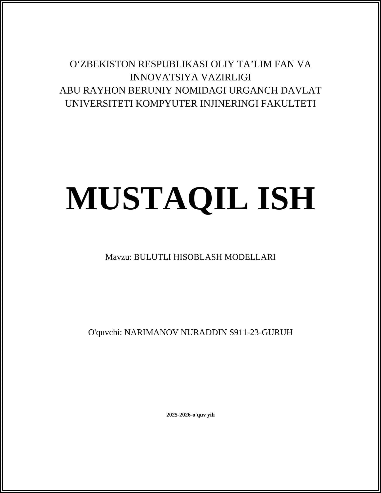 BULUTLI HISOBLASH MODELLARI