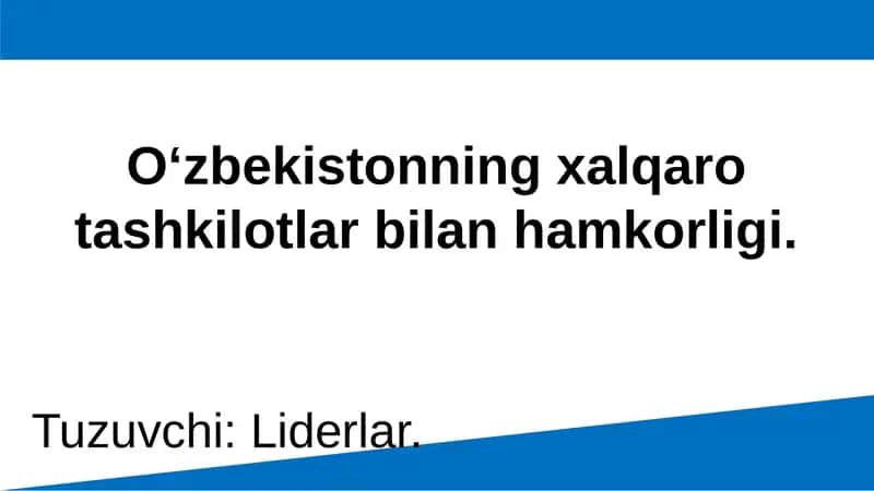 O‘zbekistonning Xalqaro Xamkorlikbilan Hamkorligi