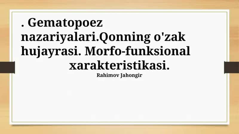 Gematopoez nazariyalari