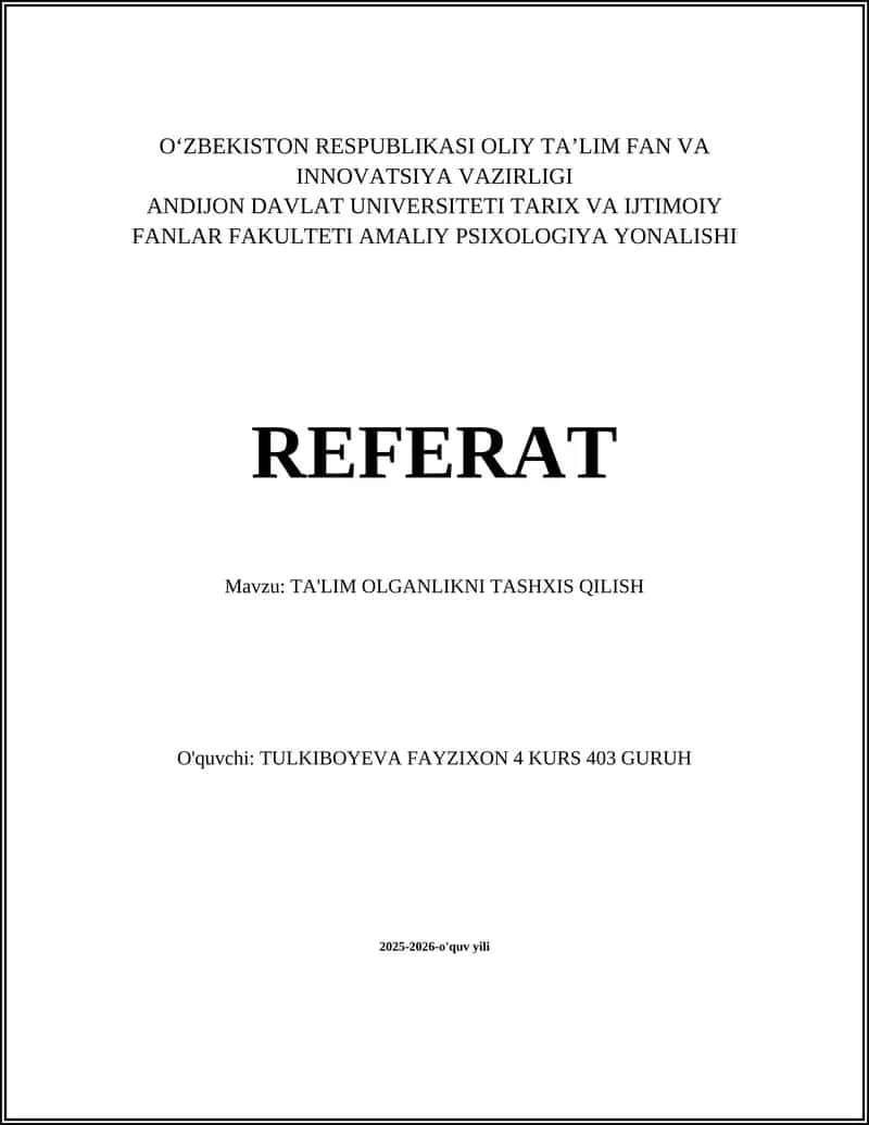 TA'LIM OLGANLIKNI TASHXIS QILISH