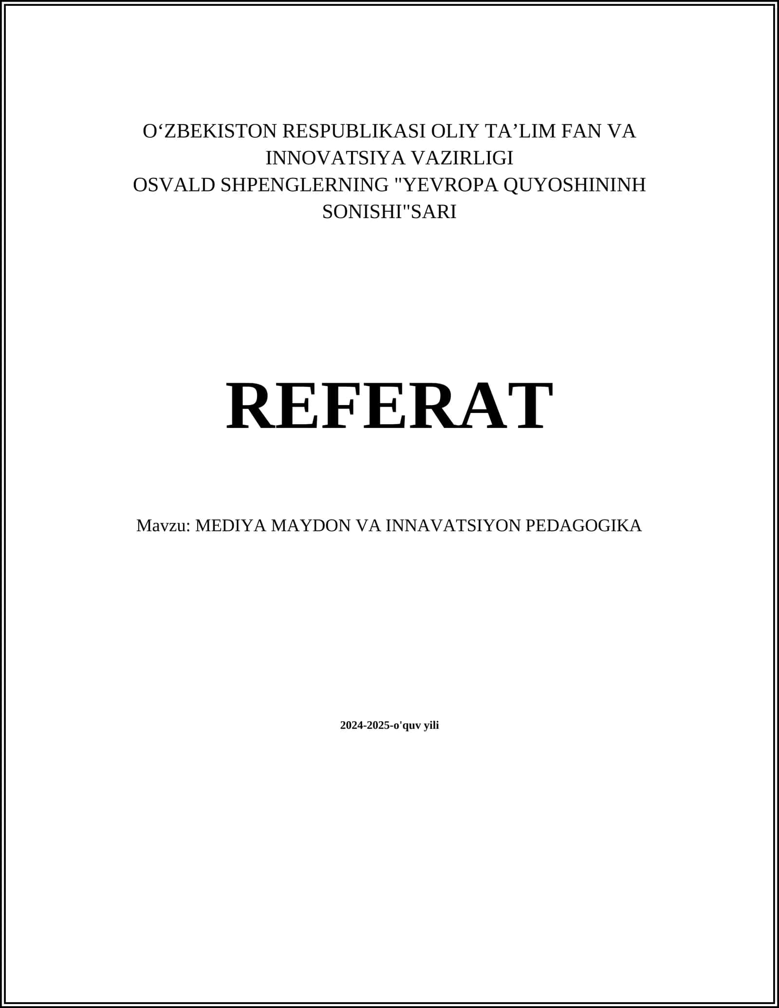 YEVROPA QUYOSHINING SONISHI"SARI REFERAT