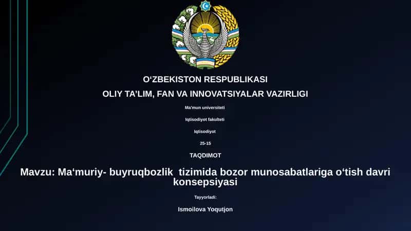 Ma‘muriy- buyruqbozlik tizimida bozor munosabatlariga o‘tish davri konsepsiyasi