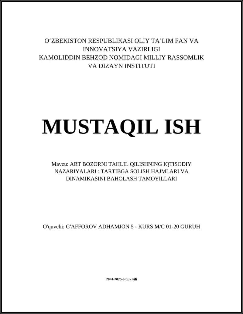 ART BOZORNI TAHLIL QILISHNING IQTISODIY NAZARIYALARI
