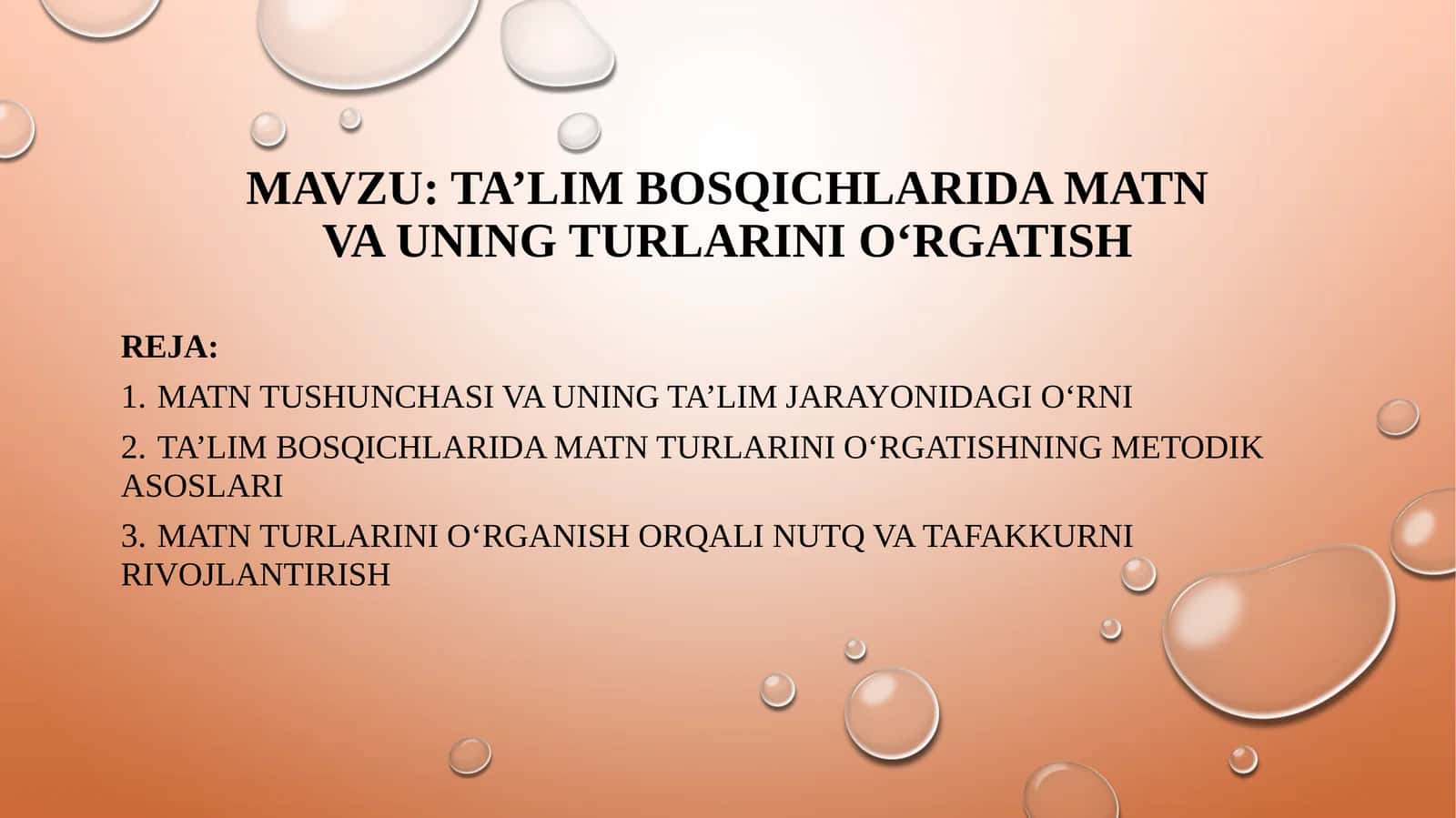 Matn va ta’lim bosqichlarida matn va uning turini o‘rgatish