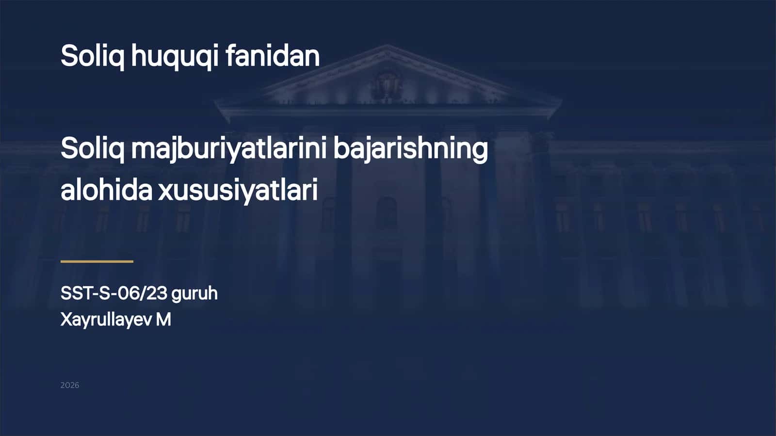 Soliq majburiyatlarini bajarishning alohida xususiyatlari
