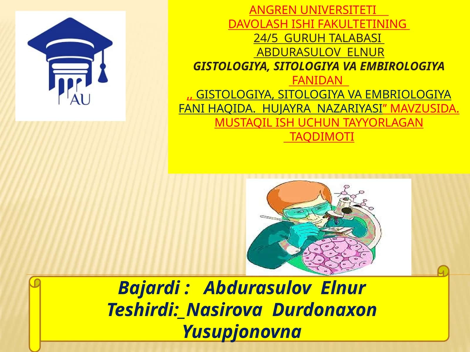 Gistologiya, Sitologiya va Embriologiya Fanidan Taqdimot