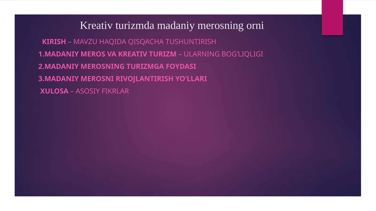 Kreativturizmda madaniymerosningorni