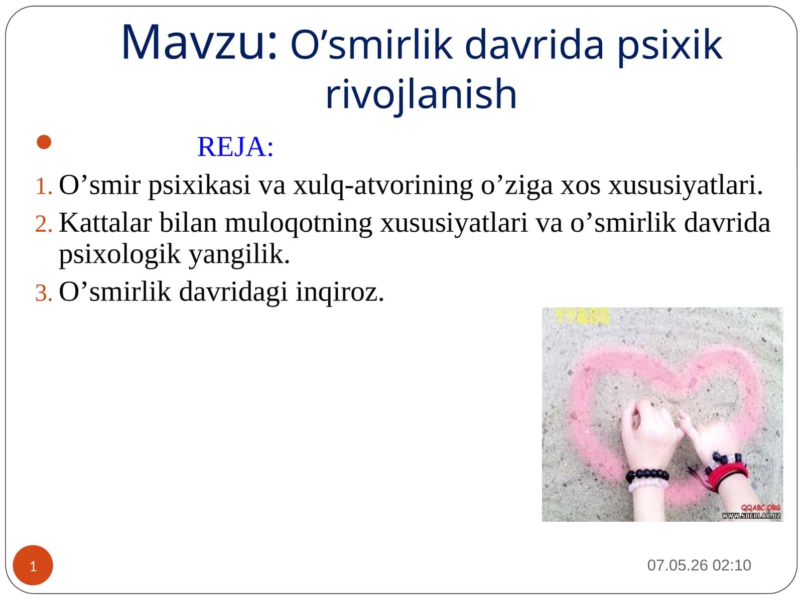 O’smirlik davrida psixik rivojlanish