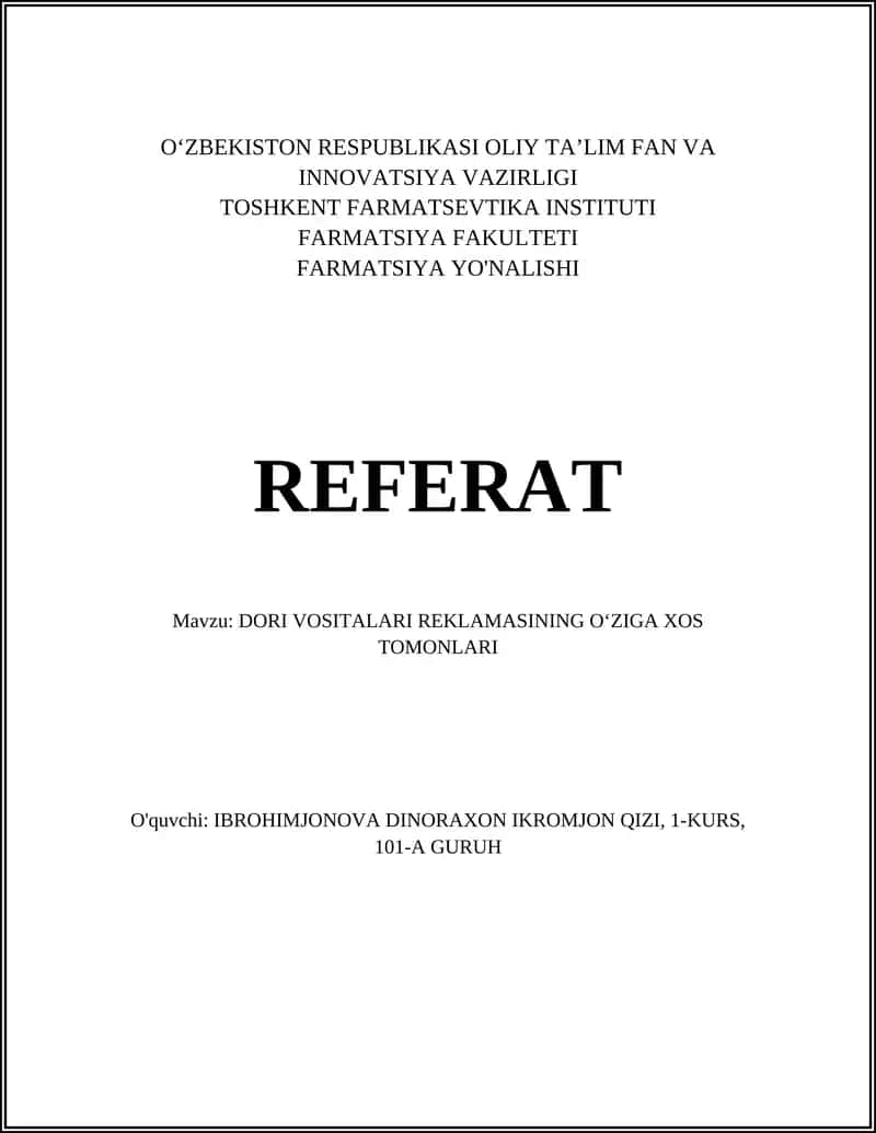Dori vositalari reklamasining oʻziga xos tomonlari