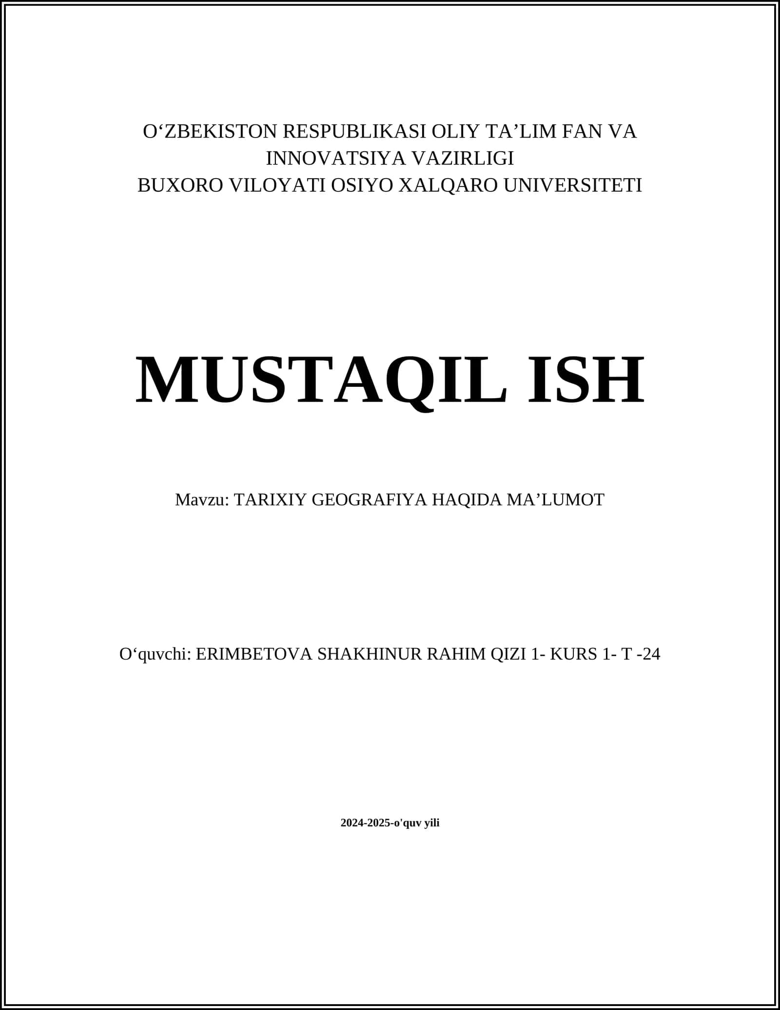TARIXIY GEOGRAFIYA HAQIDA MAʼLUMOT