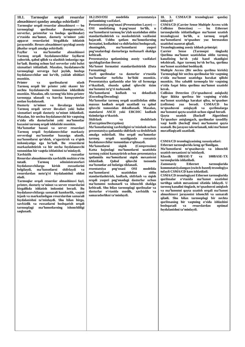 Tarmoqlar orqali resurslar almashinuvi jarayoni