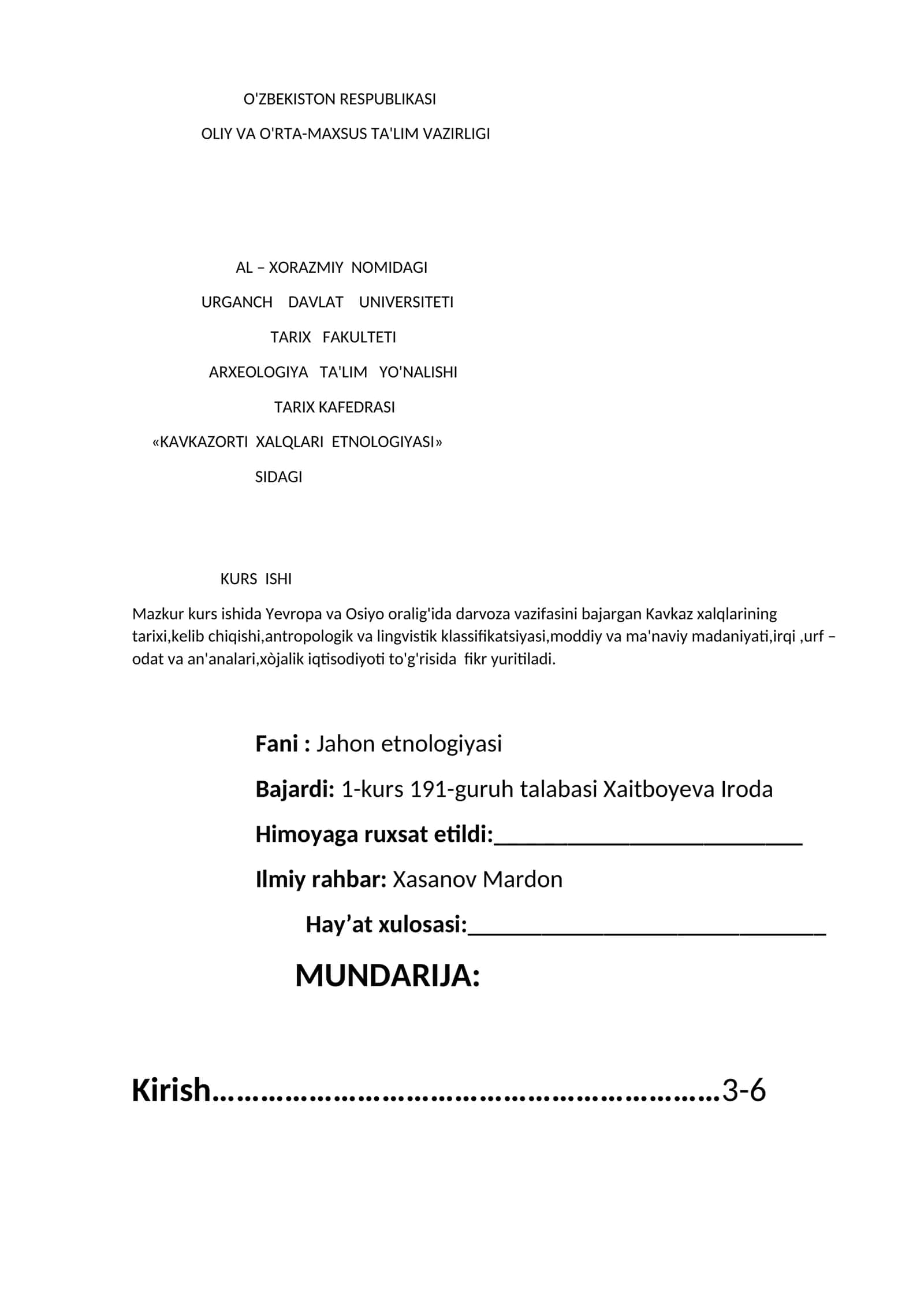 KAVKAZORTI XALQLARI ETNOLOGIYASI
