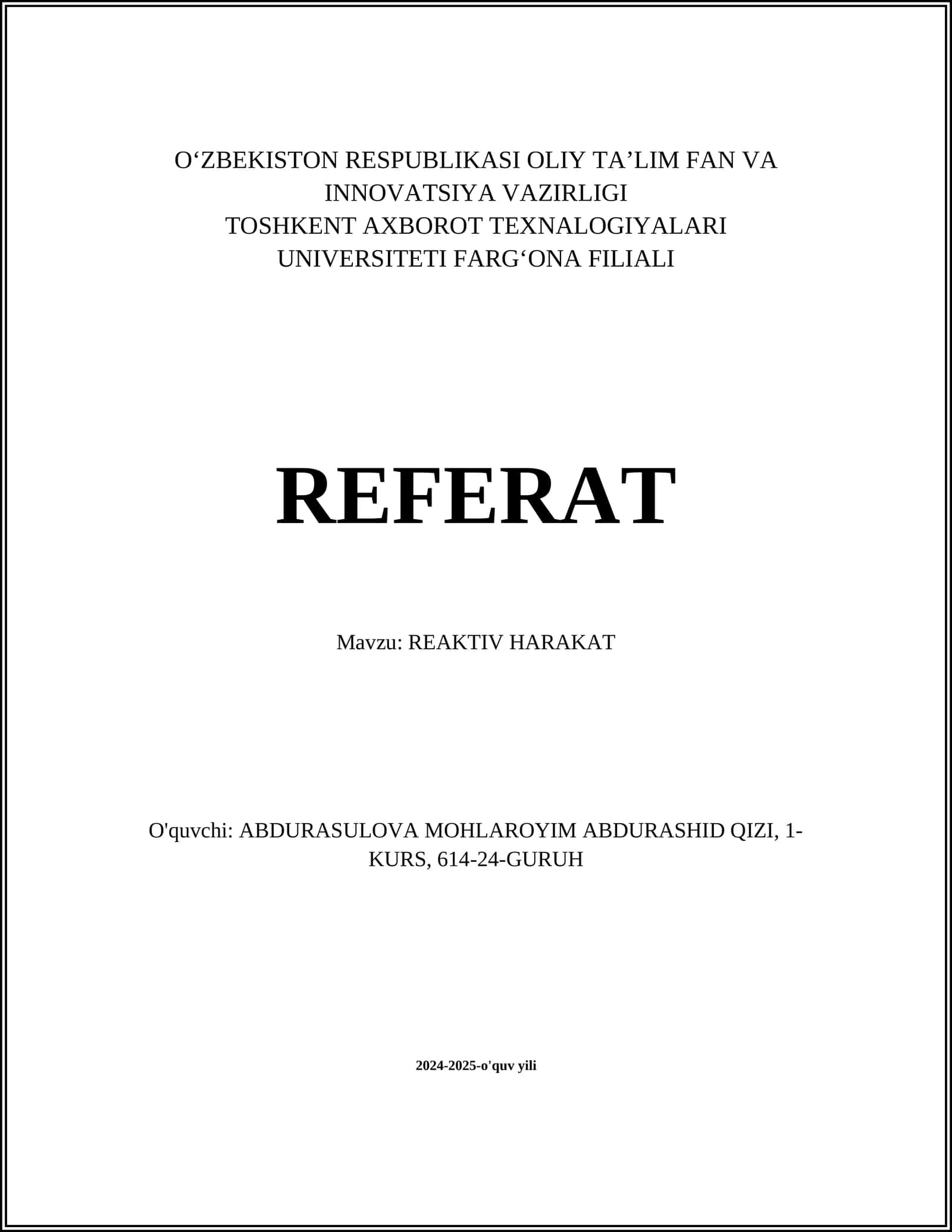 REFERAT: REAKTIV HARAKAT