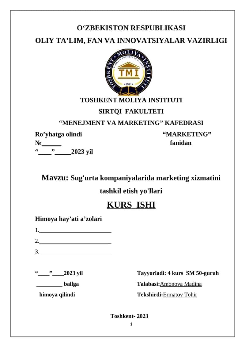 Sug'urta kompaniyalarida marketing xizmatini tashkil etish yo'llari