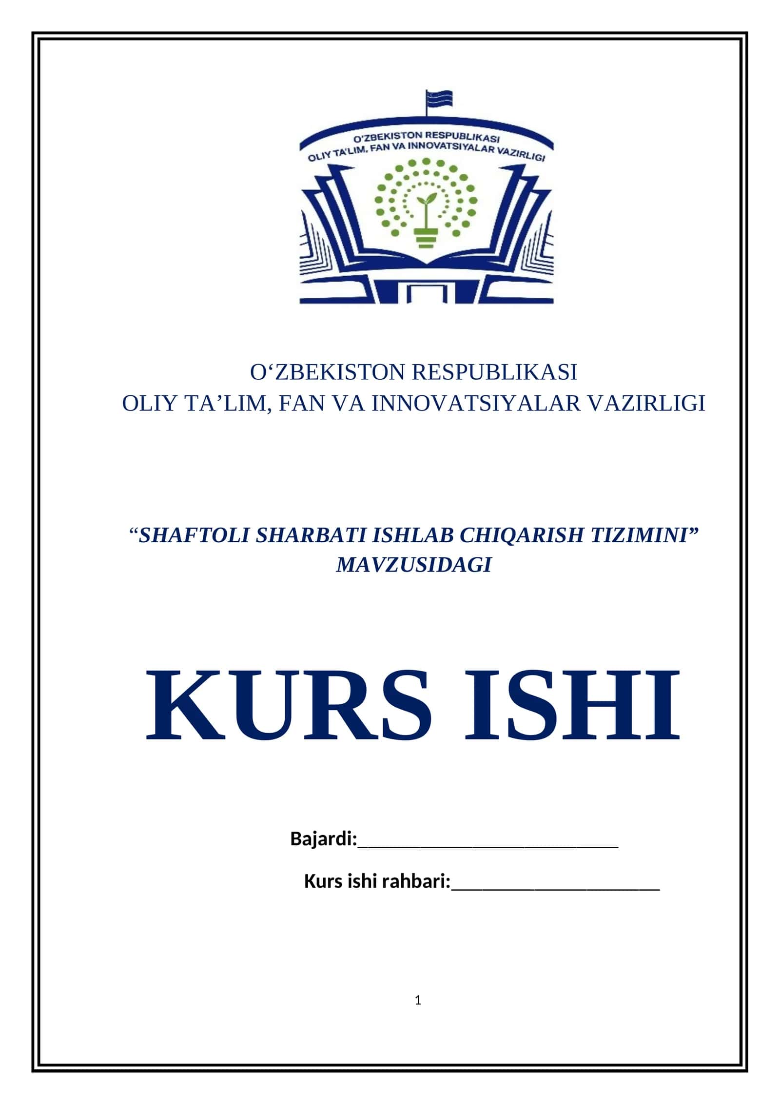 SHAFTOLI SHARBATI ISHLAB CHIQARISH TIZIMINI