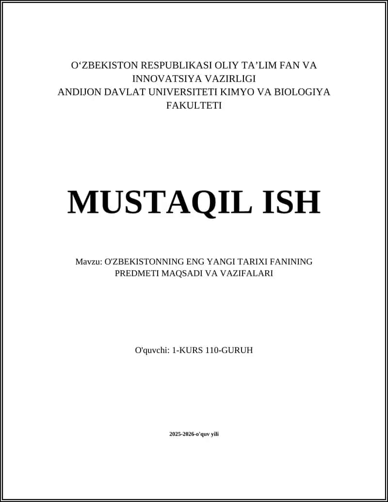 O'zbekistonning Eng Yangi Tarixi Fani