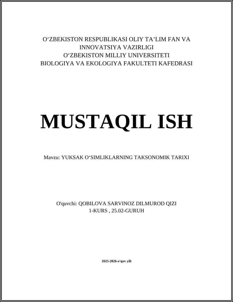 YUKSAK OʻSIMLIKLARNING TAKSONOMIK TARIXI