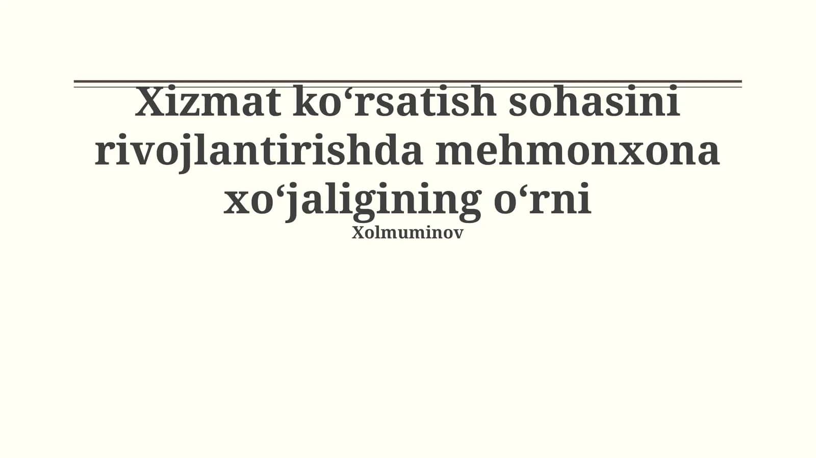 Mehmonxona xoʻjaligining oʻrni