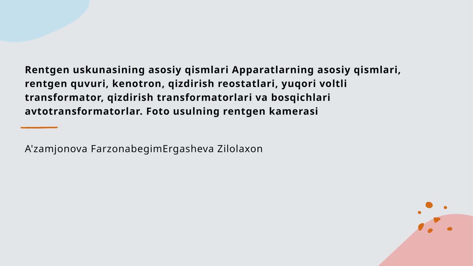 Rentgen uskunasining asosiy qismlari