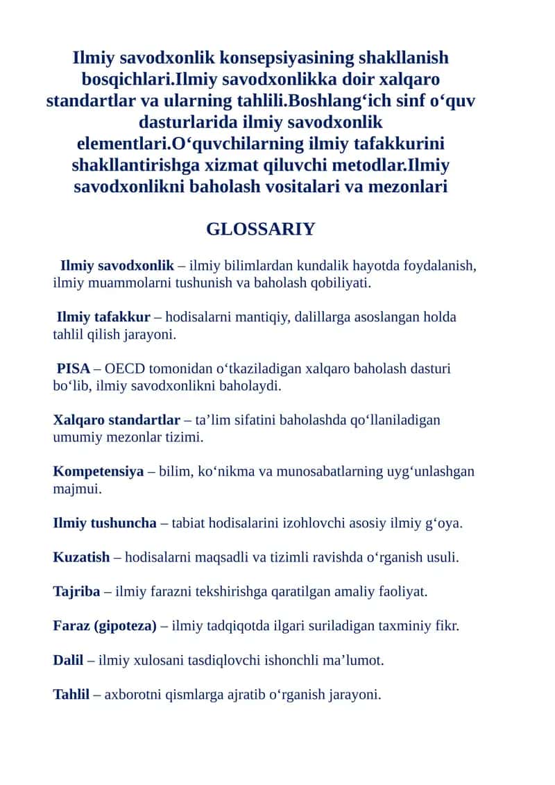Ilmiy savodxonlik konsepsiyasi