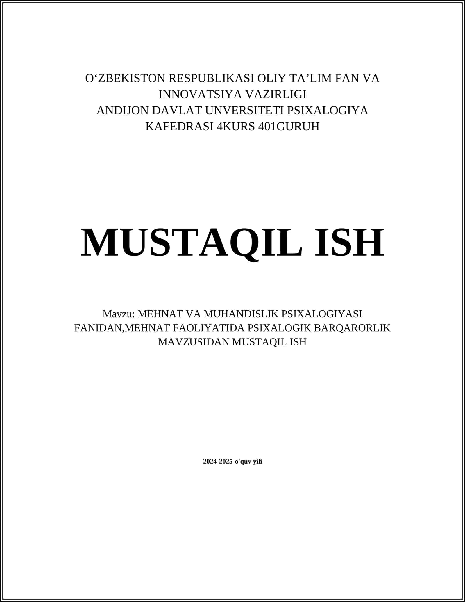 MEHNAT FAOLIYATIDA STRESSNI BOSHQARISH