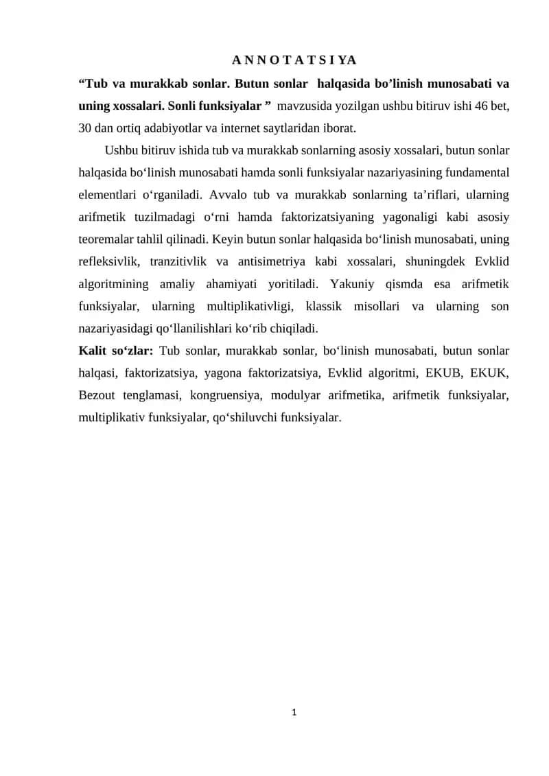 Tub va murakkab sonlar. Butun sonlar halqasida bo’linish munosabati va uning xossalari.