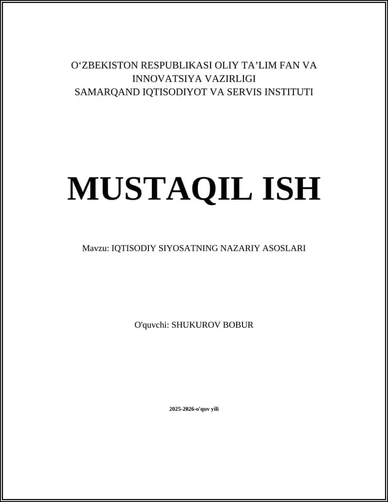 IQTISODIY SIYOSATNING NAZARIY ASOSLARI