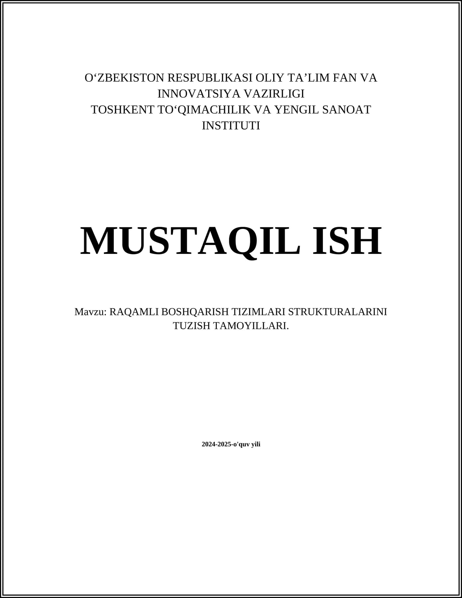 RAQAMLI BOSHQARISH TIZIMLARI STRUKTURALARINI TUZISH TAMOYILLARI